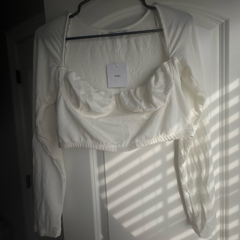 Adika White Long Sleeve Ruched Crop Blouse